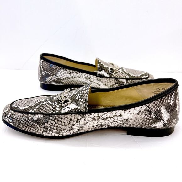 ❌SOLD❌ SAM EDELMAN Lorenzo SNAKE Print Loafers Women’s Size 8.5 Black Gray - Picture 5 of 8